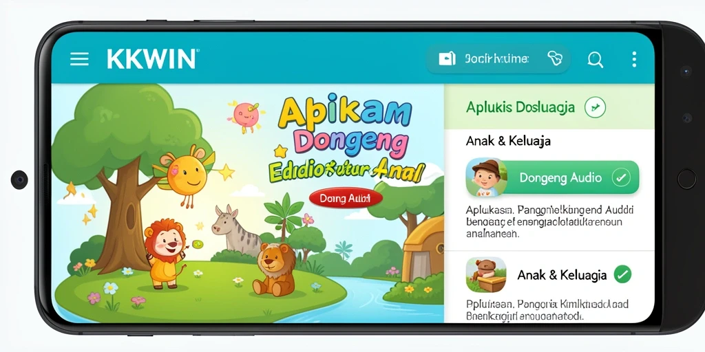 Tampilan antarmuka pengguna aplikasi Dongeng Audio KKWIN yang menarik.