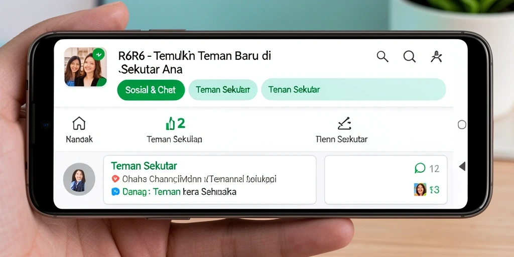 Tampilan antarmuka R6R6 yang menarik dan fungsional untuk Teman Sekitar.